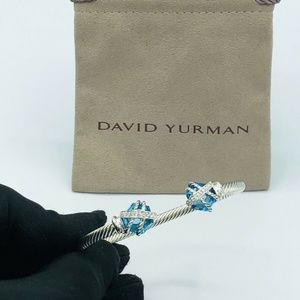 David Yurman Sterling Silver 10'mm Blue Topaz & Diamond Cable Wrap 4'mm Bracelet